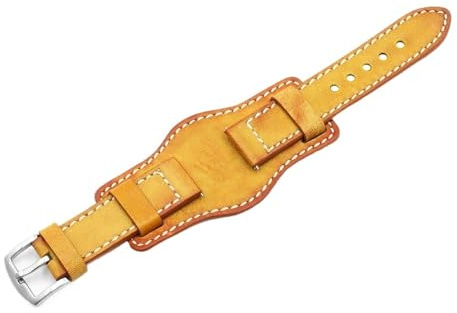 Handgjorda läderklockband 20 mm 22 mm 24 mm med handledsskydd, klocka med spänne i rostfritt stål, 20mm, Acetat, Inga ädelstenar