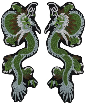1 Paar grüner Drachen-Aufnäher zum Aufbügeln, Stickerei-Applikation, Stoffflicken für Kleidung, dekoriertes Handwerk, Nähzubehör (grün)