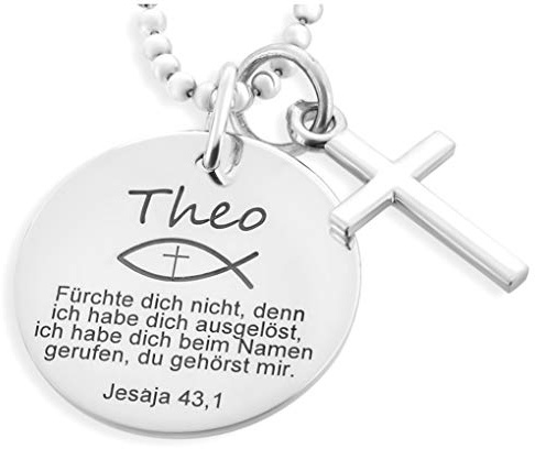 Taufkette Junge 925 Silber Gravur Taufspruch Kette Kreuz Anhänger Namenskette Taufe Psalm Taufschmuck Jesaja Spruch Taufe Geschenk Taufgeschenk Jungen | HANDMADE IN GERMANY