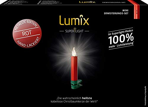 KRINNER LUMIX Superlight Mini Metallic, kabellose LED Christbaumkerzen, Erweiterungs-Set mit 6 Kerzen, ROT, Art. 75556-