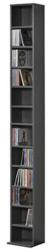 [en.casa] CD Shelf Høyset With 12 Compartments DVD Standing Bookshelf CD Stand Storage Dark Grey