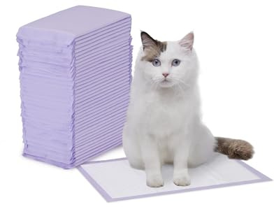 Amazon Basics Cat Litter Pee Pads, Super Absorbent, Odor Control with Lemon Scent, Disposable, Universal Fit for Multi Cat Litter Box, Purple and White, 40-Pack