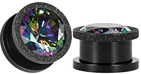 TBOSEN Dull Polish Ohr Tunnels Titanium Schwarz Steel Gauges Zircon Ohr Plugs Sold as 2stk