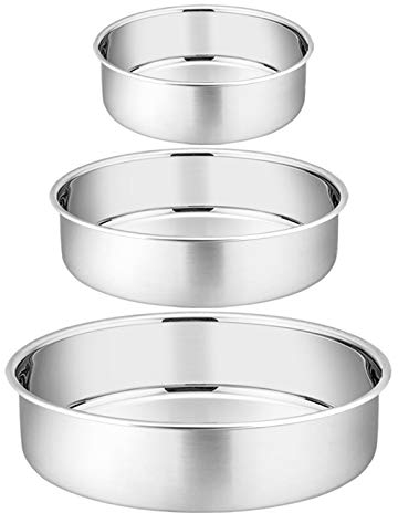TEAMFAR Backform Rund 3er Set, Runde Kuchenform Kuchenbackform aus Edelstahl, 10/16/20 cm, Gesund & ungiftig, Hochglanzpoliert, Leicht zu reinigen und spülmaschinenfest