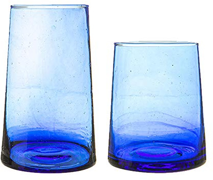 Nicola Spring 12pc Merzouga Glassware Set - Blue Glass - Hand-Blown Moroccan Tumblers & Highball Glasses for Juices, Cocktails, Water, Home, Kitchen, Bar, Restaurant, Dining Table, Gift Set