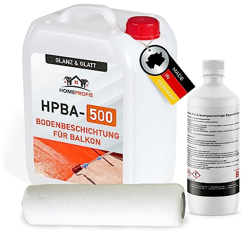 Home Profis® glänzender Balkonboden inkl. Walze (10m²) | Über 30 Farben | Beton, Estrich & Fliesen | Flüssigkunststoff Außen | 2K Epoxidharz Bodenbeschichtung | RAL 7032 Kieselgrau | HPBA-500