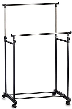 TU TENDENCIA ÚNICA Appendiabiti a doppia barra metallica per appendere vestiti, base con 4 ruote per il trasporto, blocco delle ruote