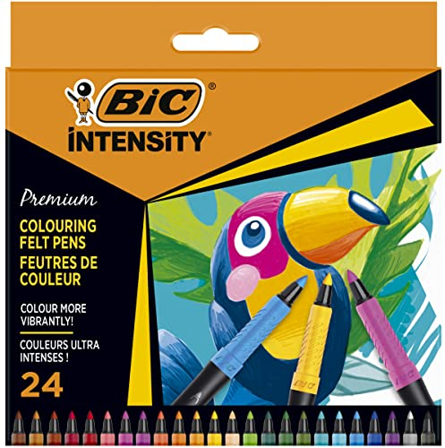 BIC Intensity Premium Filzstifte, zum Malen für Erwachsene und Kinder, in 24 Farben, mit komfortablem Kautschukgriff und stabiler Spitze