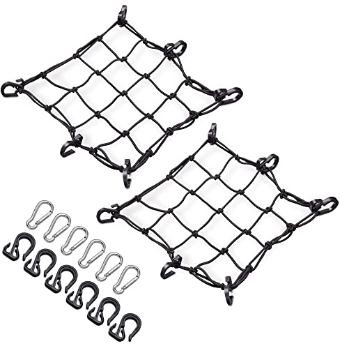 Navaris Set 2X Rete Elastica Ragno 39x39cm - Reti Cargo Portapacchi per Moto Bici - con 12 Ganci 6 Moschettoni - Retine Porta Pacchi per Casco Bagagli