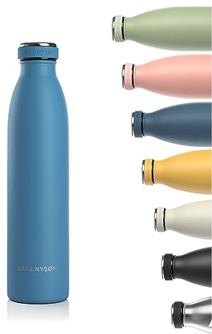 LARS NYSØM Edelstahl Trinkflasche 350ml, 500ml, 750ml, 1L, 1 5 liter | Thermosflasche Kohlensäure geeignet | Auslaufsichere Wasserflasche für Sport, Outdoor, Schule (Calypso Blue, 750ml)