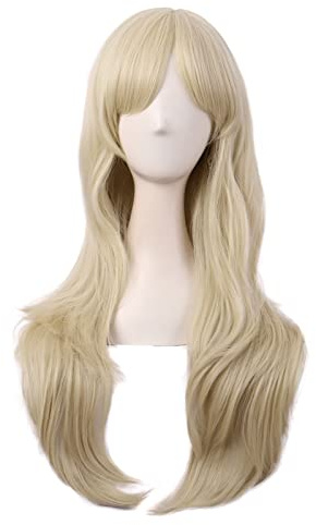 MapofBeauty 28 Pulgada/70 cm Largo Rizo de Cosplay Pelucas，Dorado