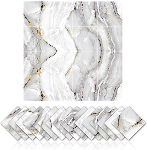 16 pièces Adhésifs pour carrelage en marbre cuisine et salle de bain autocollants antihuile imperméable PVC autocollant décoration,Simulation adhésif pour carrelage avec design en marbre (20x20 cm)