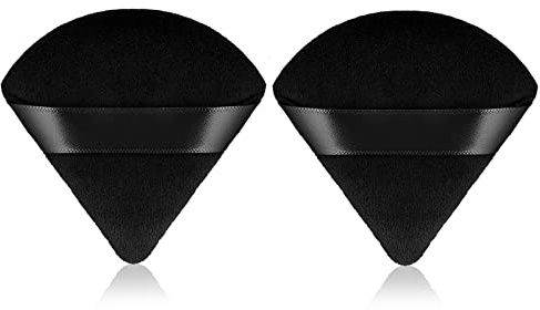 Sibba 2 Pieces Triangle Cosmetic Loose Powder Puffs Washable Reusable Soft Plush Foundation Sponge for Face Body Wet Dry Makeup Tool (2Pcs Black)
