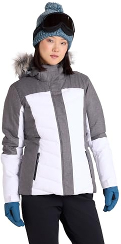Mountain Warehouse Pyrenees Gepolsterte Skijacke für Damen - wasserdichte Winterjacke, atmungsaktiv, verstellbare Passform, abnehmbare Kapuze, Schneefang, Luftöffnungen Weiss Damengröße EU 46