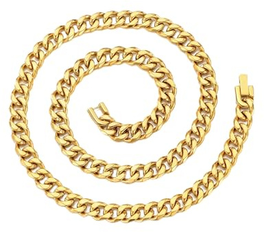 Philip Jones Män 9 mm guldpläterat stål 50 cm kubansk pansarkedja halsband, Medium, Rostfritt stål, Ingen ädelsten