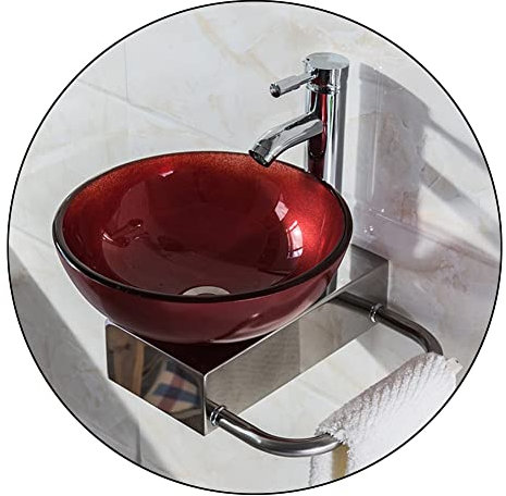 Mini Lavabo Bagno Piccolo Lavabo da Bagno Lavabo A Parete Lavandini Artistici in Vetro Temperato Set di Vaschette per Lavabo (Colore : Red, Taglia : 31cm)