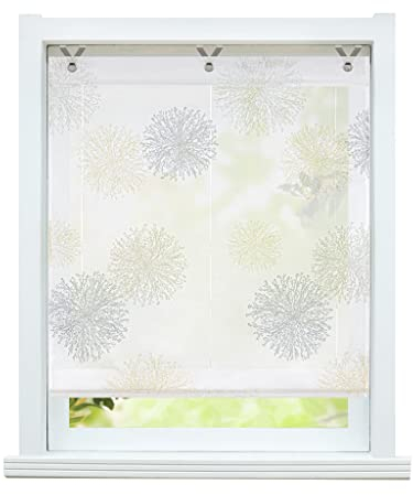 ESLIR Raffrollo ohne Bohren Gardinen Küche Voile Raffgardinen mit Ösen Modern Ösenrollo Vorhänge Weiß Transparent Gelb BxH 80x130cm 1 Stück