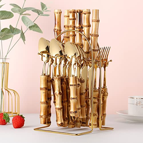 Ensemble de couverts KANBUN, ensemble de couverts pour 12 personnes, 72 pièces.avec poignée en bambou, ensemble de couverts polis miroir, ensembles de couverts de luxe, vaisselle élégante pour la