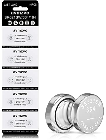Avmzvo SR621SW Entspricht SR621SW Batterie 364 164 Uhrenbatterie 1,5V Knopfzelle 10 Stück【3 Jahre Garantie】