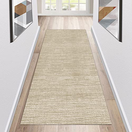 Siunwdiy Teppich Läufer Flur Küche rutschfest Waschbar Creme/Beige Küchenläufer Lang Modern Korridor -Teppichläufer Küchenteppich Meterware Anpassbar,Beige,60x300cm