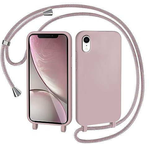 AOMYKE Handyhülle für iPhone XR Hülle mit Band, Handyband iPhone XR Hülle zum Umhängen Schutzhülle mit Kette Kordel Weich TPU Liquid Silikon Case, Pink