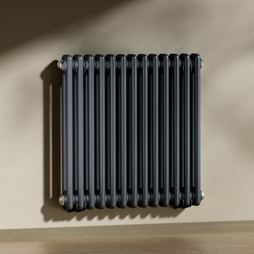 Heilmetz Double Column Radiator 600 x 605 mm Anthracite | Horizontal Design Radiator, 2128 BTU / 624 W, G1/2 Connections, Cast Iron Style for UK Central Heating