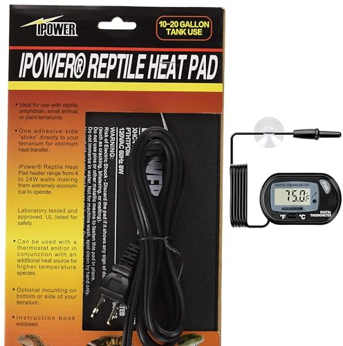 iPower 6 by 8-Inch 8W Reptile Heat Mat, LCD Digital Aquarium Thermometer, Under Tank Warmer Terrarium Heat Pad for Turtles Lizards Frogs and Other Small Animals, Multi Sizes