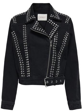 ONLY Onlgilla LS Stud Dnm-Chaqueta de Motociclista CRO, Negro, M para Mujer
