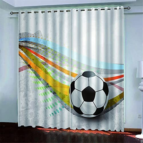 Schattierung Vorhänge 2Er Set 3D Sport Fußball Druck Isolierung Schalldichte Kinder Gardinen Blickdicht Mit Ösen Vorhang Fenster Für Wohnzimmer Schlafzimmer Balkon 150(B) X166(H) cm