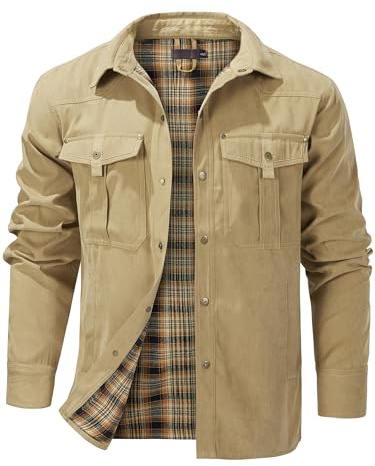 Mr.Stream Veste en flanelle carreaux pour homme avec doublure en flanelle Chemise en flanelle Veste légère à col montant Veste de campagne Cargo Veste d'automne Veste western à boutons Vestes de