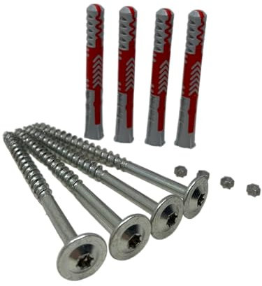 INKgrafiX® IG66886 Lot de 4 vis de sécurité XXL (6 x 120) + chevilles – Fischer + Spax – Grille de protection anti-effraction – Qualité noble avec étoiles frappantes – Outils Vis de sécurité Grille de