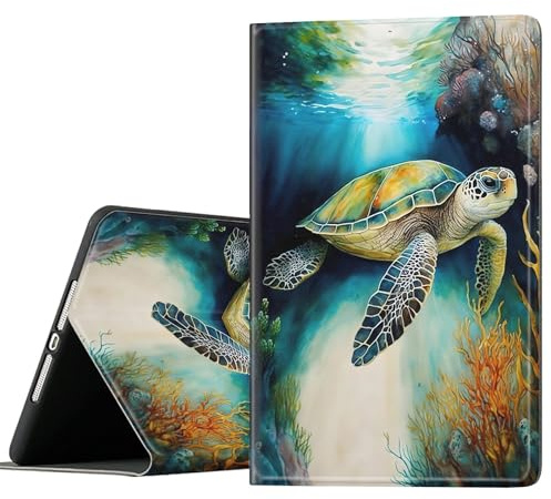 with Pencil Holder,Compatible for Apple ipad 9th 8th 7th Generation Case 10.2 Inch,Adjustable Non-Slip Folio Protective Tablet Cover,Sea Turtle