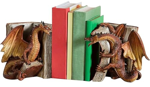 Yofab Dekorative Drachen-Buchstützen – Harz-Buchstopper – einzigartige Buchhalter für Regale – 8,9 x 8,9 x 12,9 cm – schwere Buchstützen