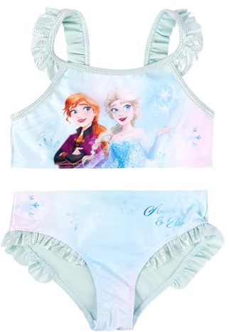 Disney - Bikini con volant per bambine Elsa & Anna Frozen, 2 pezzi, colore: Turchese, turchese, 110 cm-116 cm