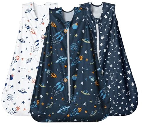 david's kids 3 Pack Warm Micro Fleece Baby Sleep Sack 18-24 Months, Soft Baby Wearable Blankets with 2-Way Zipper, Comfy Winter Sleeping Bags for Toddler Boys Girls Neutral, X-Large Size, Space