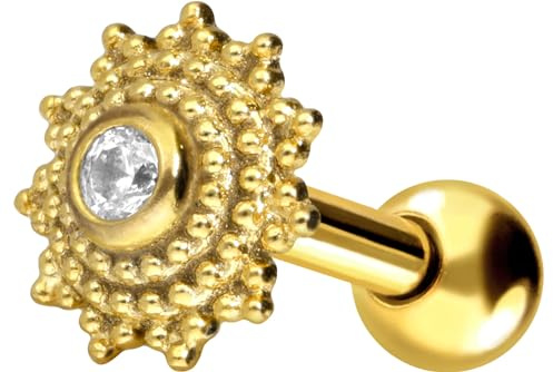 PIERCINGLINE Ohrpiercing Chirurgenstahl orientalisches Design Kristall Piercing Ohr-Stecker Helix Tragus Goldfarben