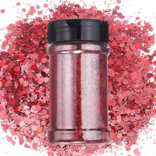 QUARKZMAN Holografischer Klobiger Glitzer 3.5oz/100g Rotwein Holographische Glitzer Pulver Gemischt Grob und Fein Flocken Schillernde Pailletten für Nagel Haar Epoxidharz