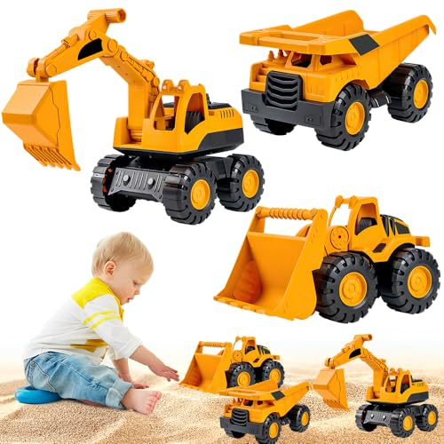 Hojalis 3er-Pack Bagger, Sandbagger, Kipplaster, Radlader, Baufahrzeug - Sandspielzeug für Kinder ab 2-5 Jahre (Gelb)