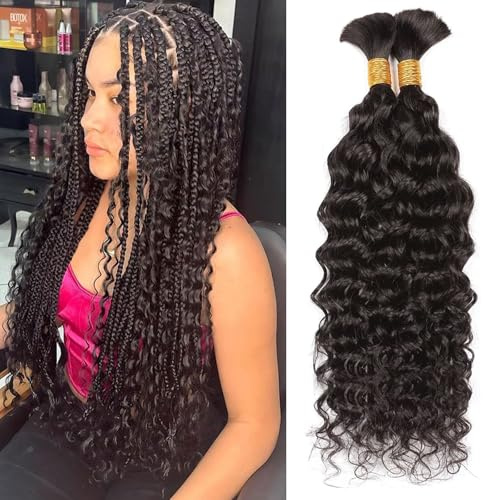 Huarisi Water Wave Bulk Human Hair for Braiding 2 Bundles 100g 24 Inch No Weft 10A Brazilian Virgin Curly Human Hair Extensions for Boho Braids Wet n Wavy Braiding Hair (50G/Bundle,Natural Color)