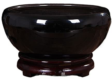 Jardinières Nénuphar bol en céramique grand Pot de plante hydroponique Lotus cuivre pièce herbe ustensile hydroponique réservoir de poisson (fond non perforé) Jardinières Pour Plantes D'intérieur(Blac