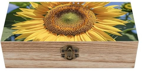 Aufbewahrungsbox aus Holz, große Aufbewahrungsbox aus Holz, Sonnenblumen-Schmuckschatulle mit Deckel und Frontverschluss, Büro-Schreibtisch-Organizer, Holzgeschenkbox, dekorative Holzbox zum Basteln