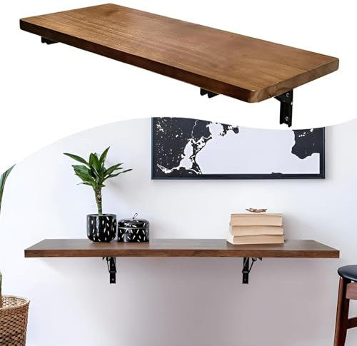60/80/100/120 cm Langer Wandklapptisch Aus Massivholz, Wandtisch Klappbar, Schwebender Schreibtisch Aus Holz, Platzsparender Hängetisch Für Zuhause, Büro, Küche, Bad, Balkon(60 * 30cm)