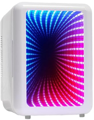 Skincare Beauty Fridge With Dimmable LED Mirror, 4 L Makeup Mini Refrigerator for Bedroom,Cosmetics, SkinCare, Cooler & Warmer,for Car, Office and Food (white with charming lights)