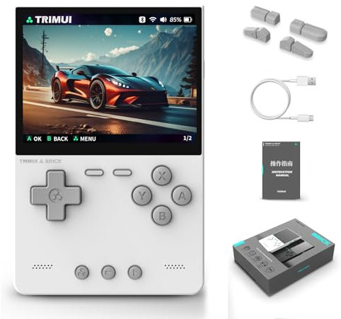 QuazarPyon TRIMUI Brick Console de Jeux Portable,Console Retro Gaming 3,2 Pouces Écran IPS Système Linux Open Source Intégré 13000+Jeux Classiques Console de Jeux Vidéo Rétro,Carte TF 64G (Blanc-NN)