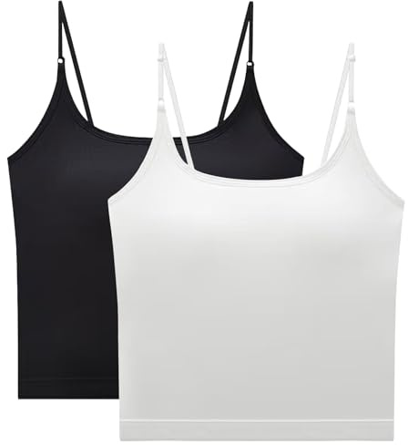 GWAWG 2 PCS Camisole Top Spaghetti Strap Cotton Crop Tank Tops for Women and Girls (UK, Alpha, XL, Regular, Regular, Black and White)