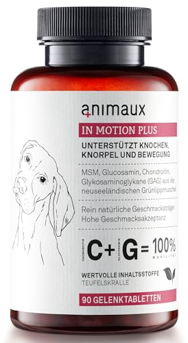 Gelenktabletten für Hunde – Mit MSM, Glucosamin, Chondroitin & Grünlippmuschel – Für Knochen, Knorpel & Beweglichkeit – 90 Stück – animaux In Motion Plus