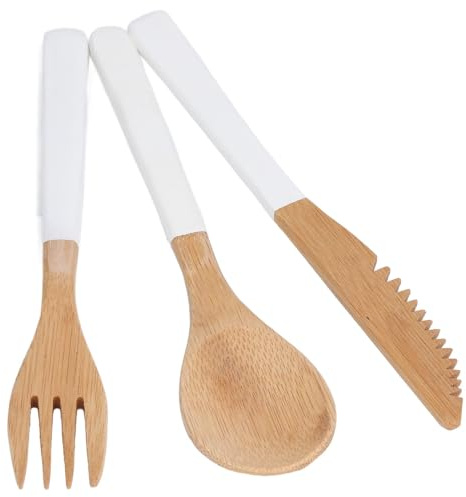 Set di posate per coltello a forcella in legno, 3 pezzi giapponese set di posate in legno set da tavolo da tavolo da viaggio per viaggio da picnic (Bianco)