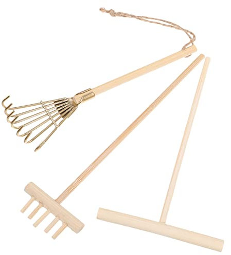 UKCOCO 3pièces Râteau De Jardin Zen Mini Artisanat De Râteau Petit Ornements De pour Bureau Accessoires De Table à Sable De Micro-Paysage