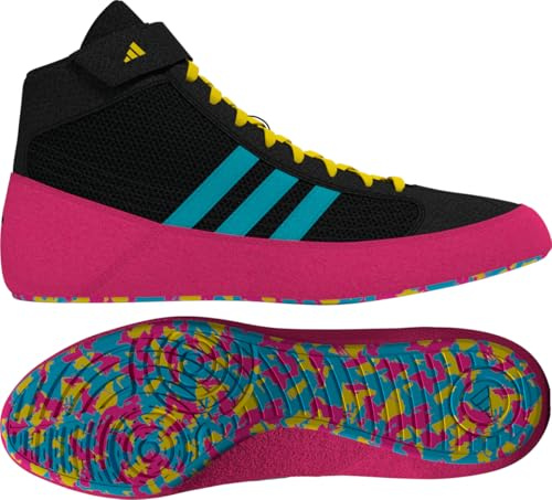 Adidas Men's HVC Wrestling Shoes, Black/Cyan/Pink, 10.5