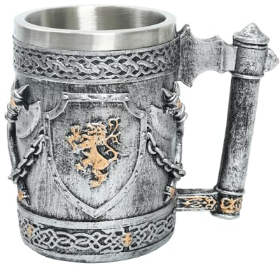 Wasise Tasse Viking – Chope viking pour homme, motif en résine avec doublure en acier inoxydable, tasse à bière médiévale rétro en acier inoxydable, cadeau unique pour les amateurs de bière, cadeau de